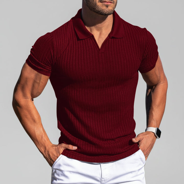 Polo Shirt Lapel V-neck Vertical Striped Short Sleeve Men's T-shirt