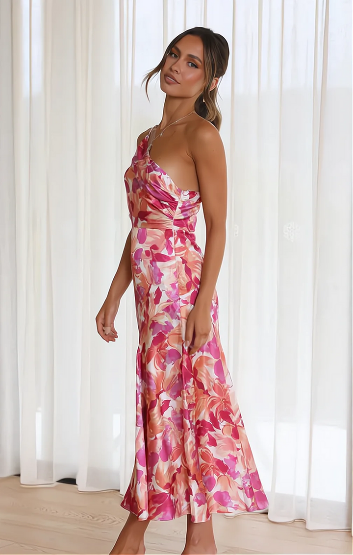 Aveline - Asymmetrische midi-jurk met bloemenprint