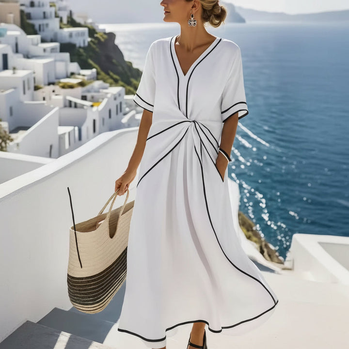 Summer Striped Print Dress Casual Beach Vacation Short-sleeved Maxi Dress Womens Clothing