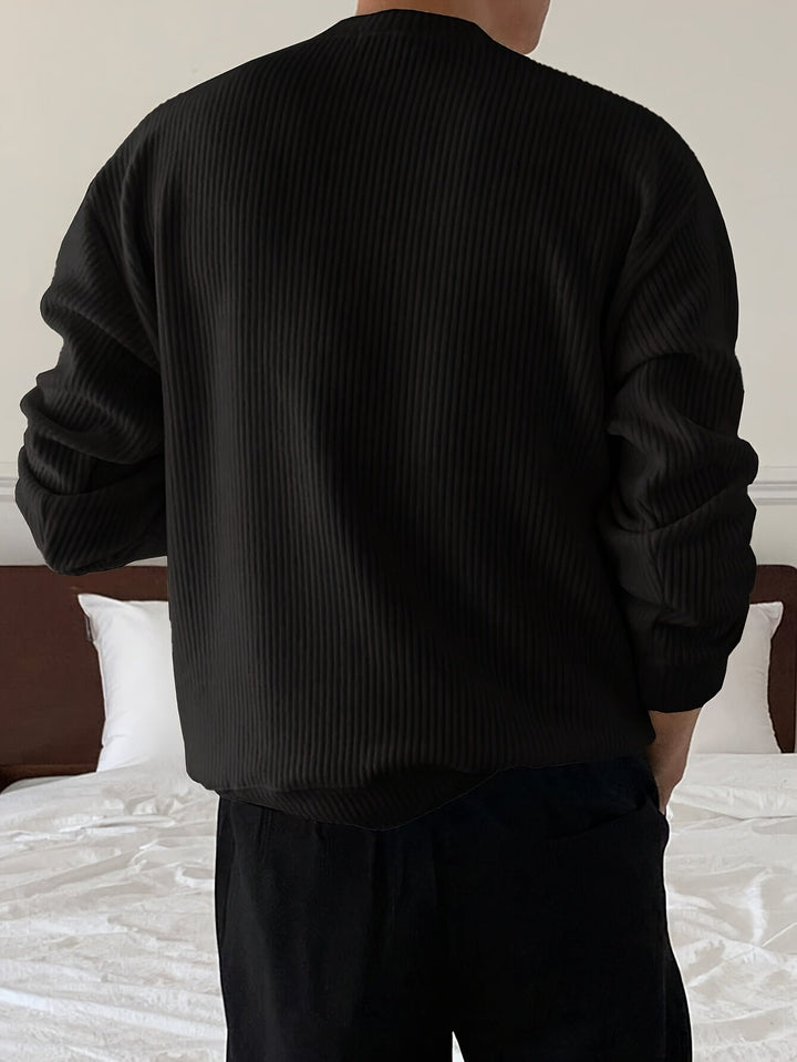 Heren Ribgebreide Crew-Neck Trui met Losse Pasvorm