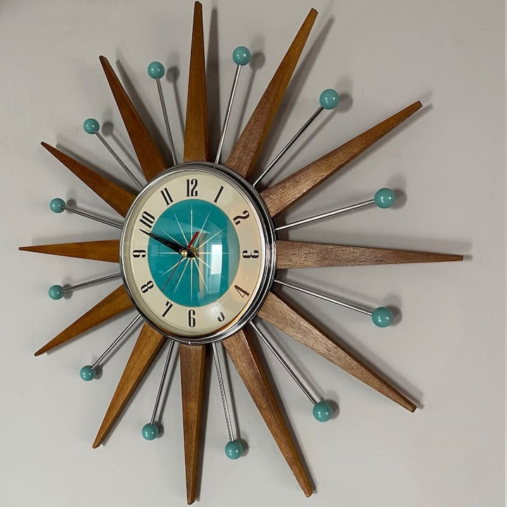 Handgemaakte wandklok in mid-century-stijl | Retro-wanddecoratie, stil & werkt op batterijen