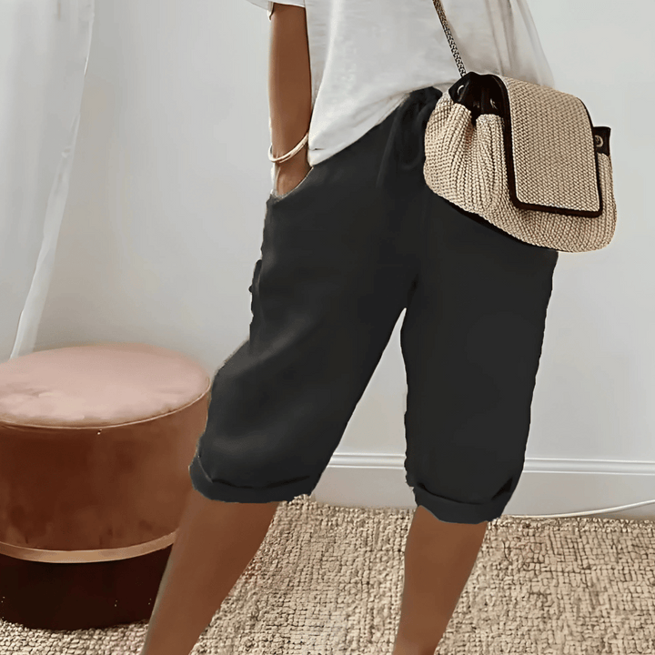 Dames harembroek van katoen en linnen tot op de knie