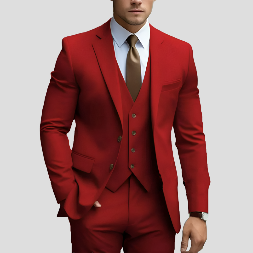 Elegant 3-delig beige slim fit herenpak (voorverkoop)