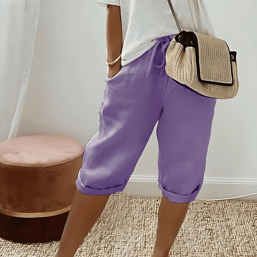 Dames harembroek van katoen en linnen tot op de knie