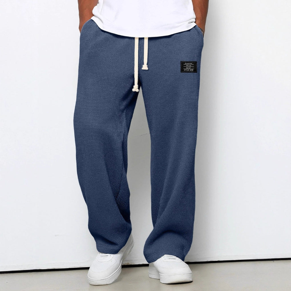Waffle Straight Pants Fashion Brand Loose Loose Drawstring Pockets Trousers Casual Men's Clothing