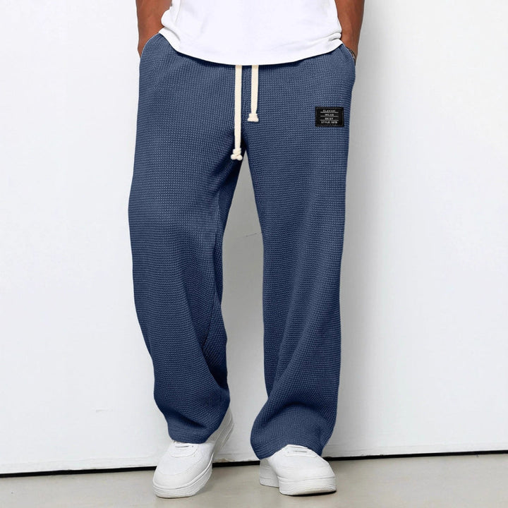 Waffle Straight Pants Fashion Brand Loose Loose Drawstring Pockets Trousers Casual Men's Clothing