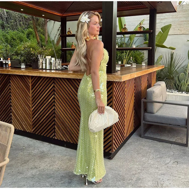 Luxe Paillettenjurk met Open Rug en Spaghettibandjes