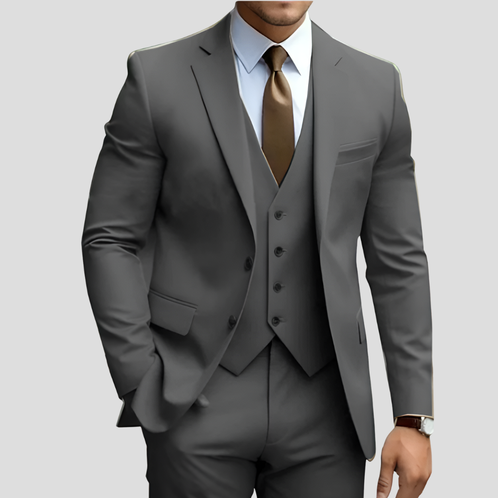 Elegant 3-delig beige slim fit herenpak (voorverkoop)
