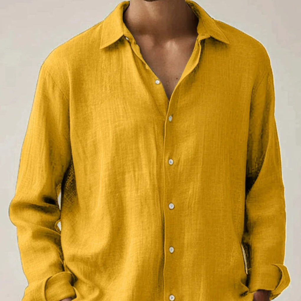 Heren vintage linnen shirt met lange mouwen