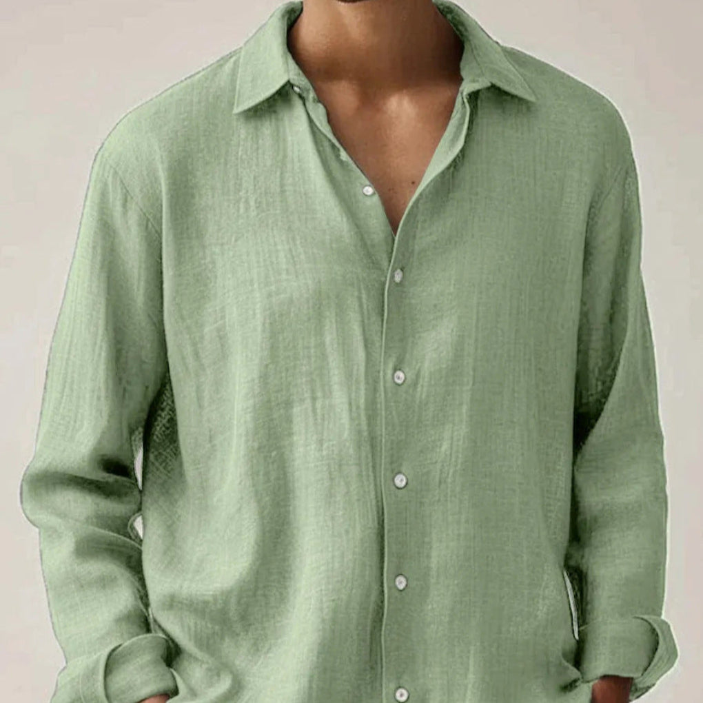 Heren vintage linnen shirt met lange mouwen