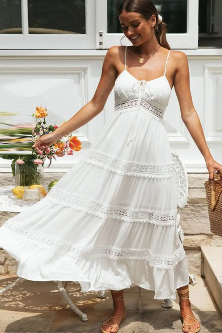 Lange halterjurk met kanten afwerking Dames - ideaal voor de lente en zomer!