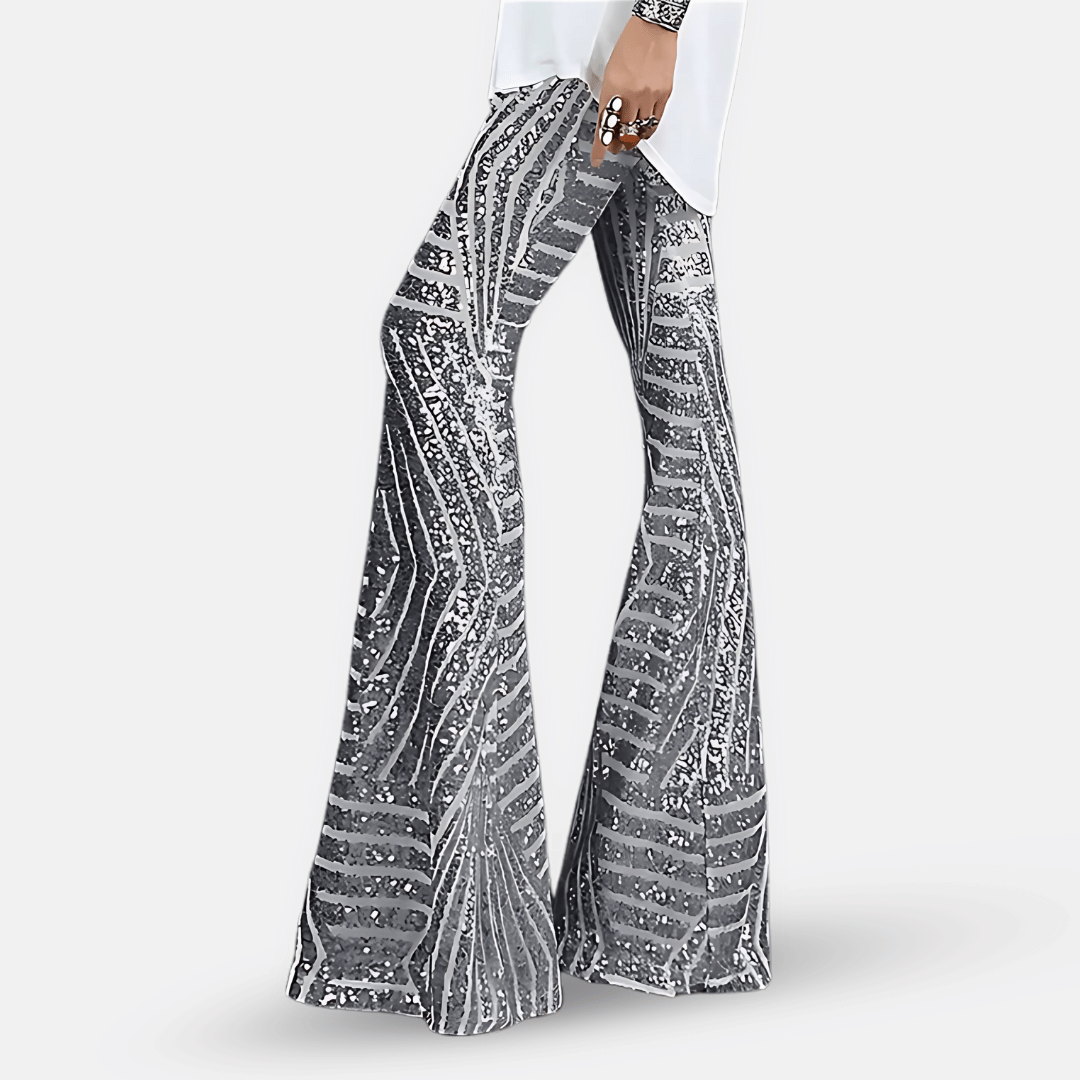 Dames flared broek met pailletten en hoge taille