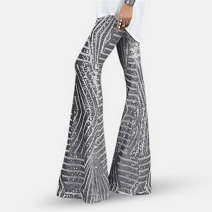 Dames flared broek met pailletten en hoge taille
