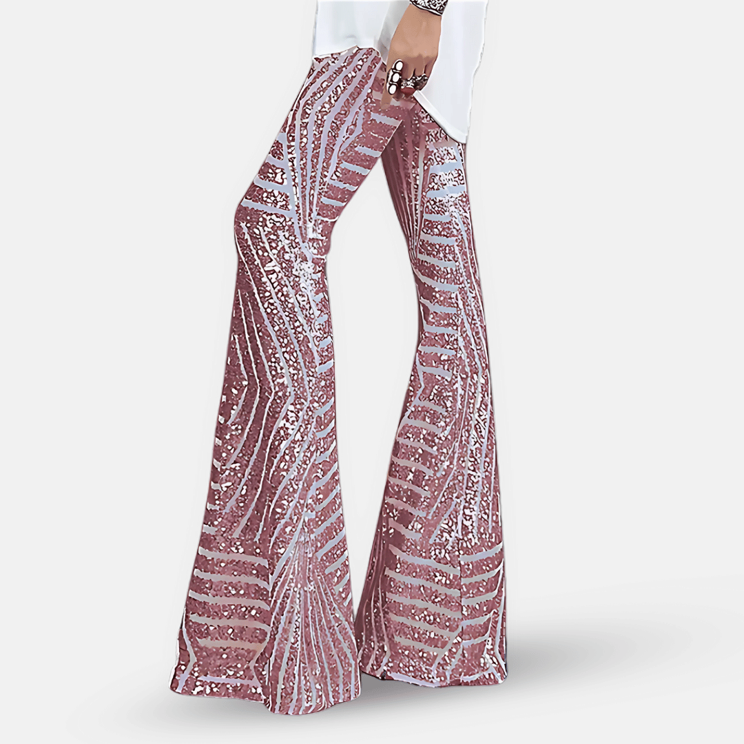 Dames flared broek met pailletten en hoge taille