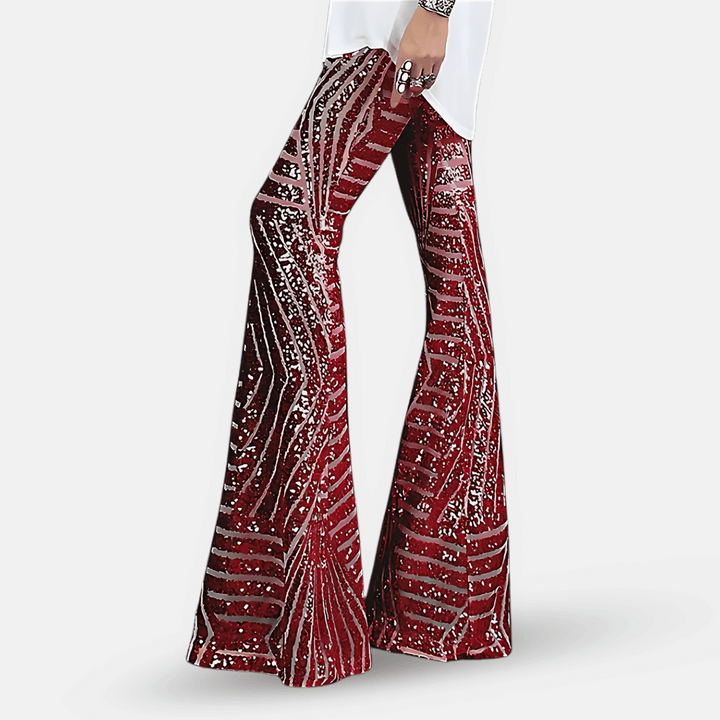 Dames flared broek met pailletten en hoge taille