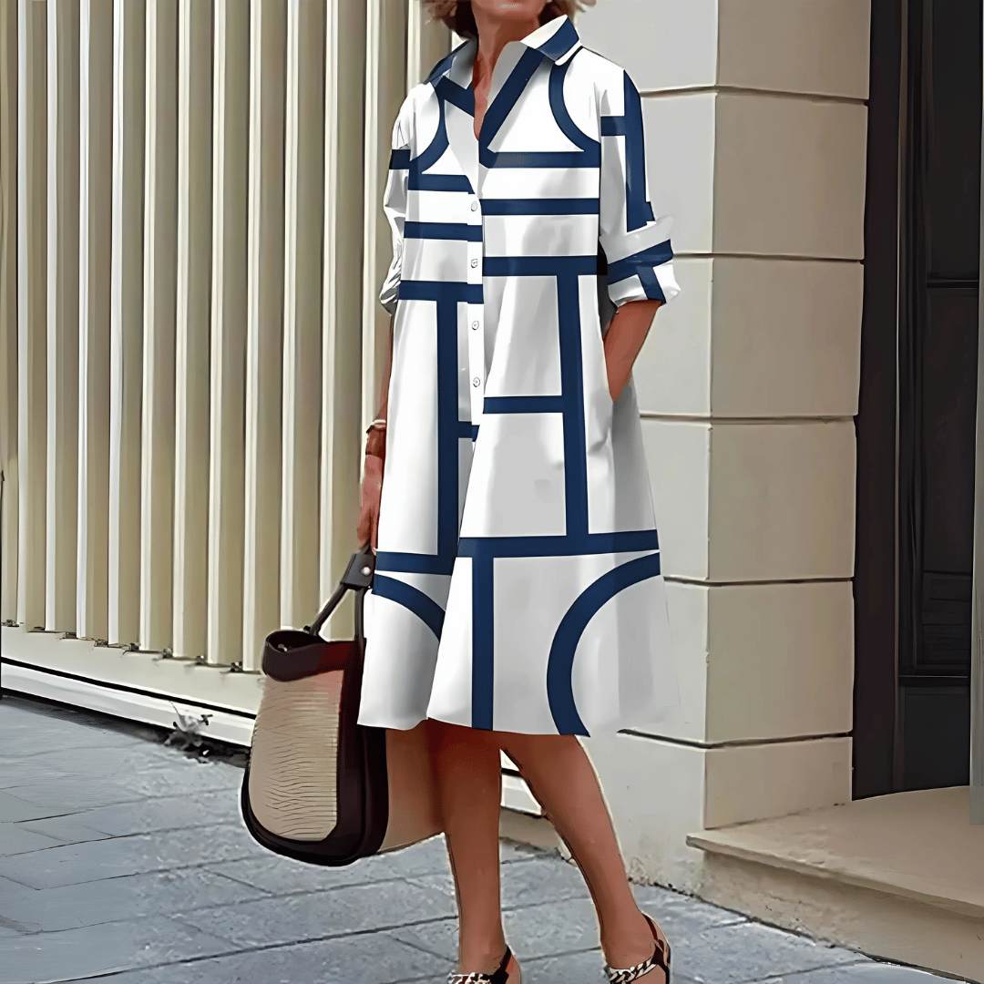 Dames geometrisch print overhemdjurkje