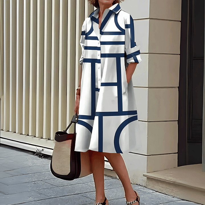 Dames geometrisch print overhemdjurkje