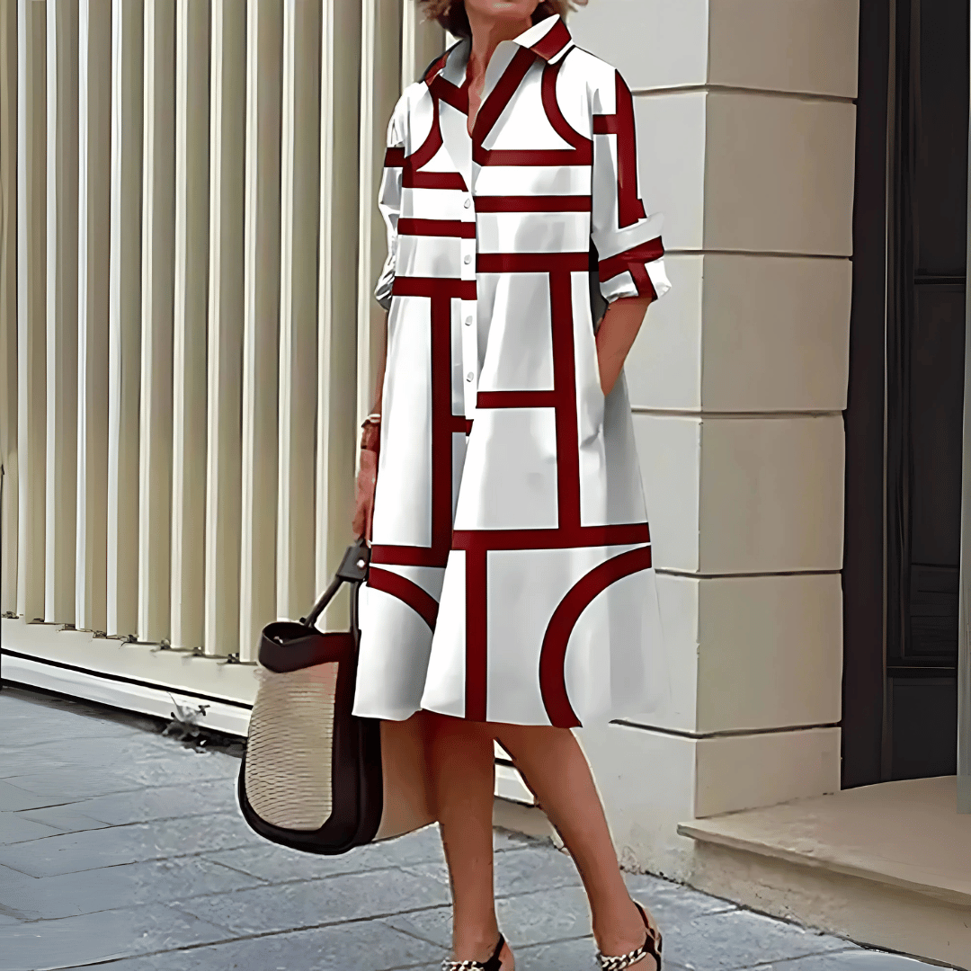 Dames geometrisch print overhemdjurkje