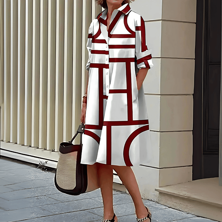 Dames geometrisch print overhemdjurkje