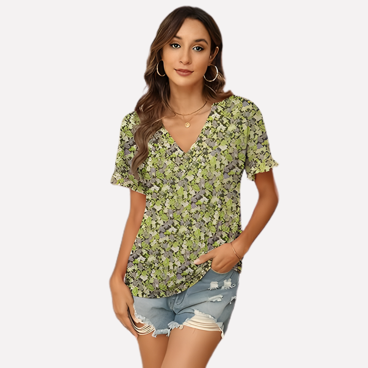 Vrouwen V-Hals Korte Mouwen T-Shirt