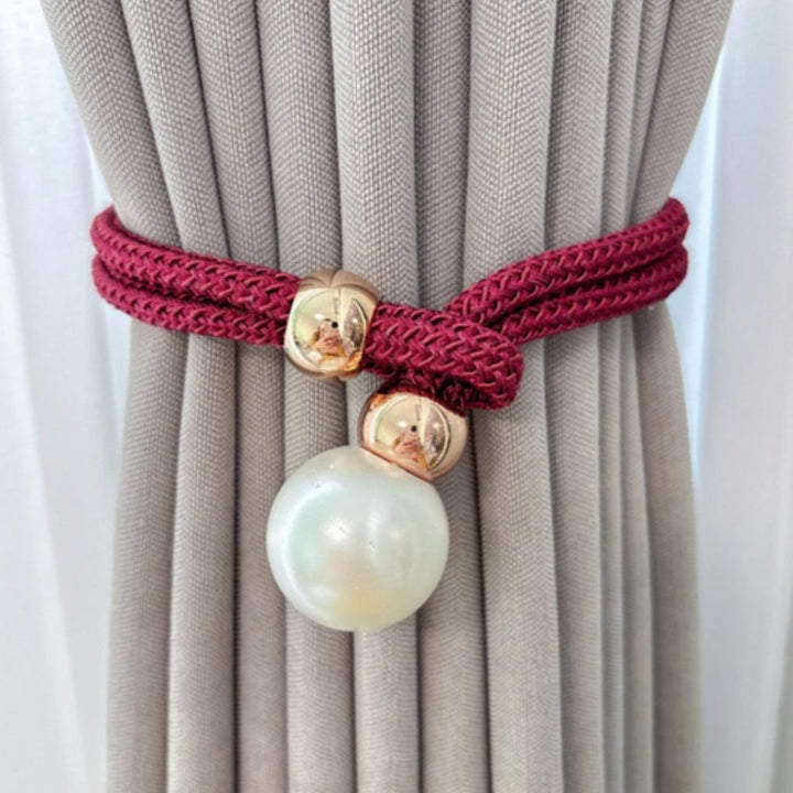 Glanzende elegante set van 2 parelgordijnen met striksluiting