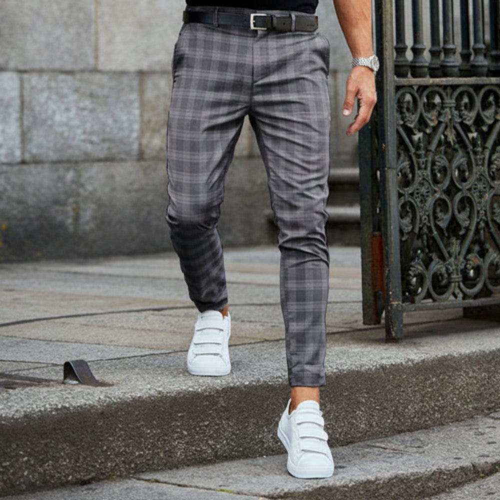 Plaid Print Pants Men's Casual Trousers Loose And Thin