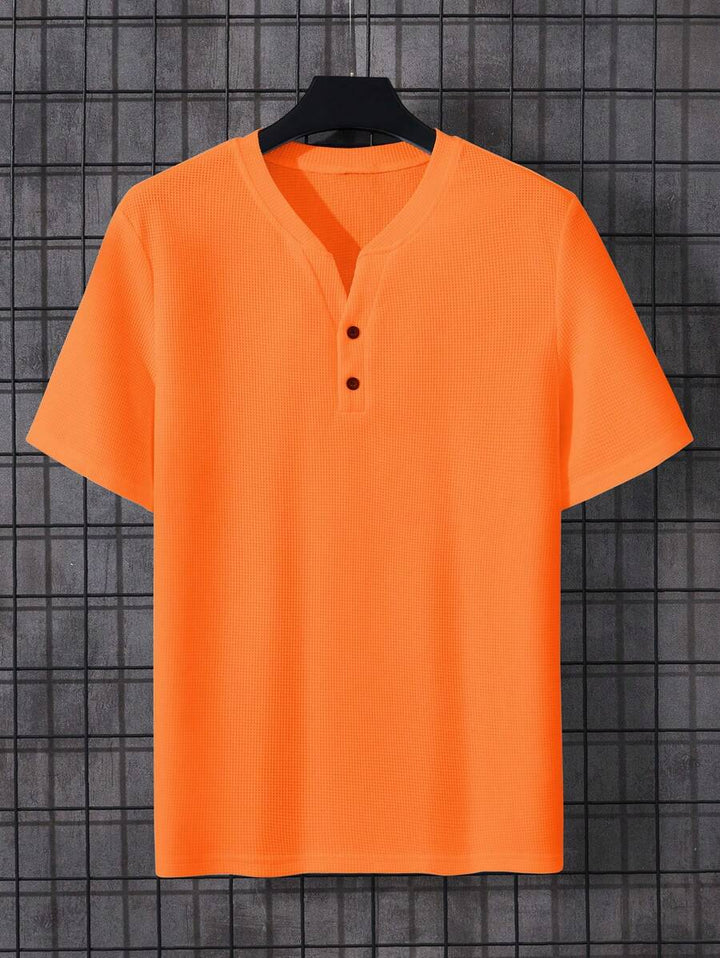 Heren Linnen T-shirt met Knoopsluiting