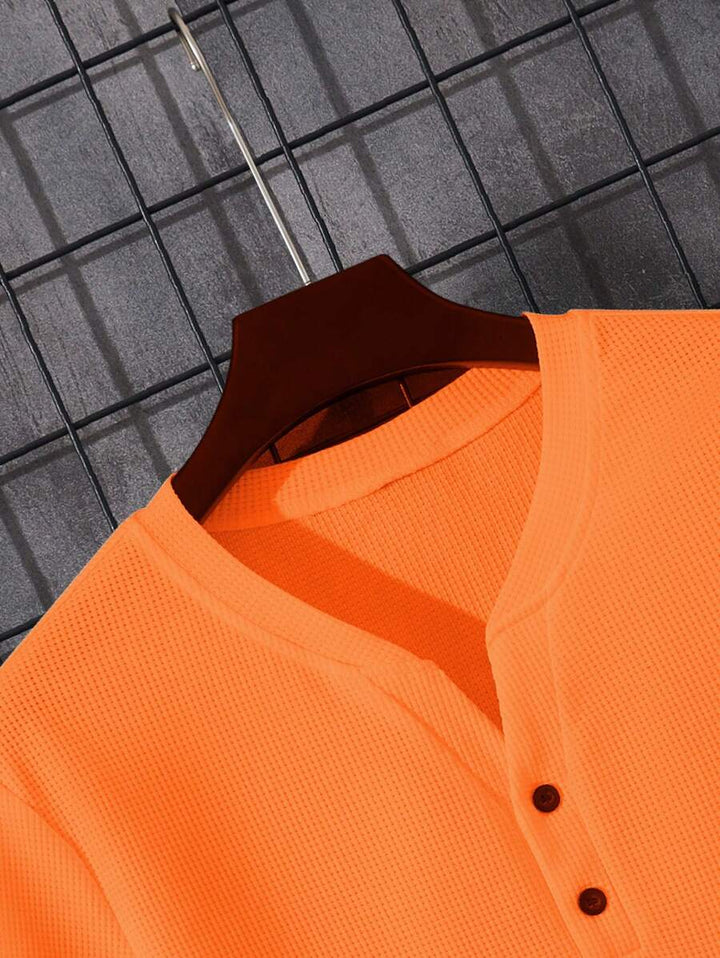 Heren Linnen T-shirt met Knoopsluiting