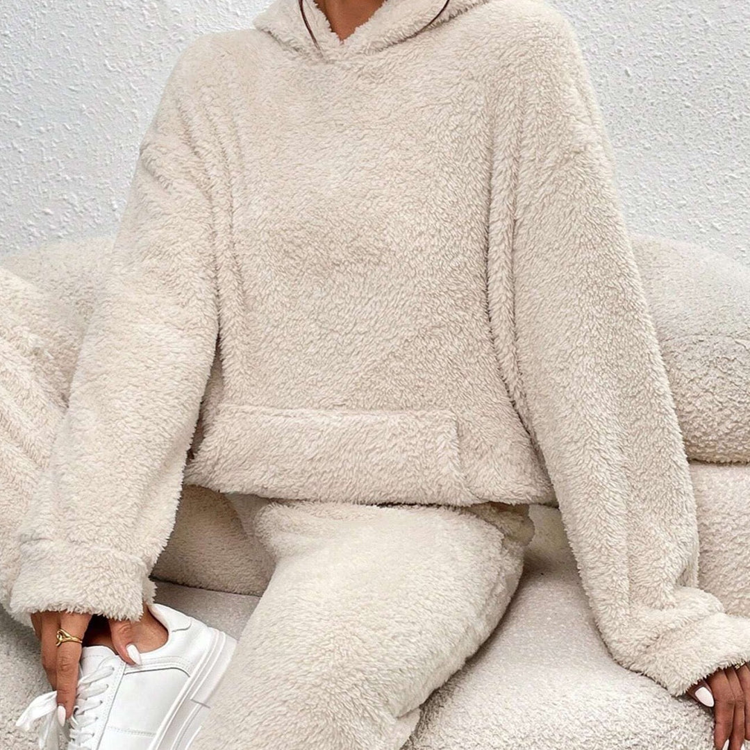 Dames Teddy Fleece Huispak met Capuchon – 2-delige Loungewear Set voor Winter en Herfst