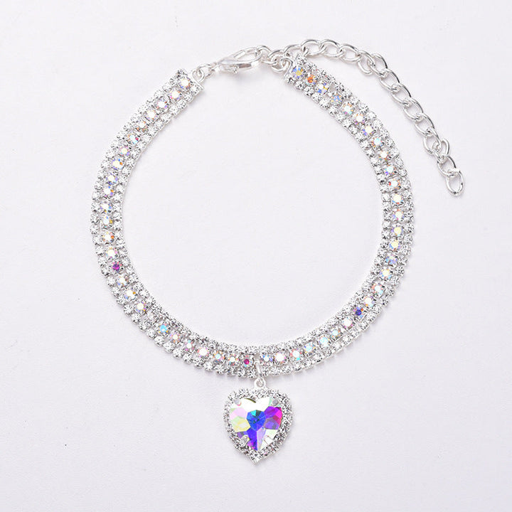 Luxe Kat | Luxe Kristallen Kattenhalsband met Reflecterende Hartvormige Hanger