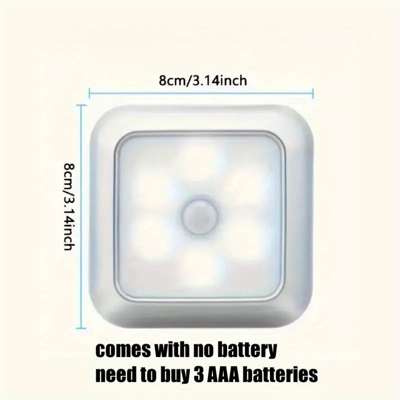 AuroraGlow 6-LED Bewegingssensor Licht – Draadloos Nachtlampje op Batterij voor Binnengebruik, Trap, Keuken & Kast
