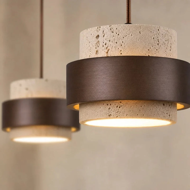 Orvina Wabi-Sabi Hanglamp in Natuurlijk Travertin, Cilindervorm - Keukeneiland Japandi