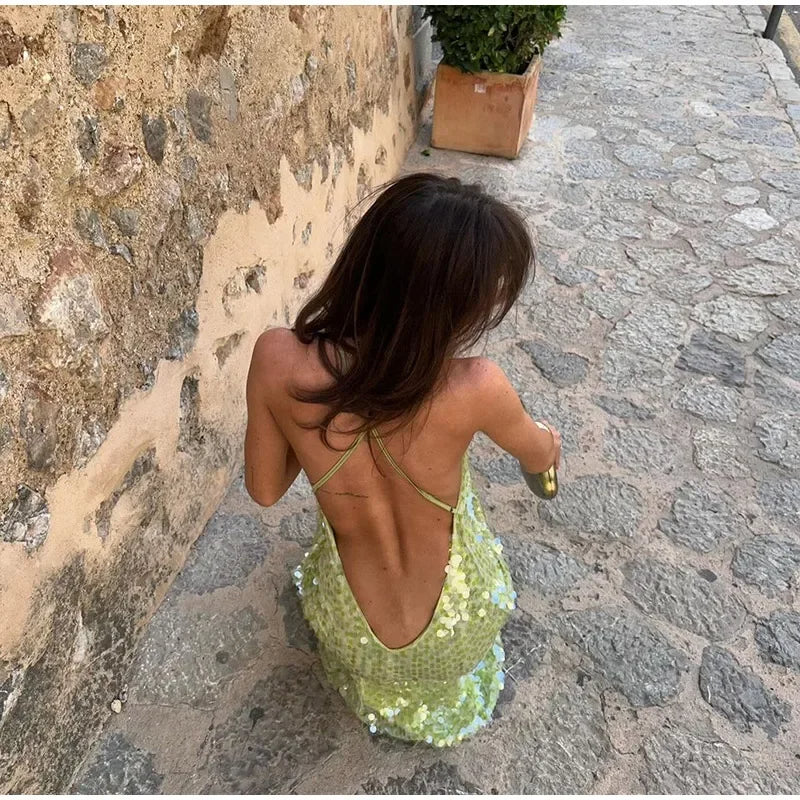 Luxe Paillettenjurk met Open Rug en Spaghettibandjes