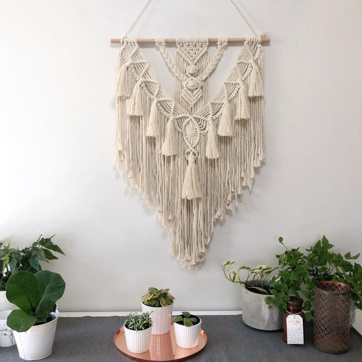 Boho Geweven Wandtapijt met Stang - Bohemien Wanddecoratie