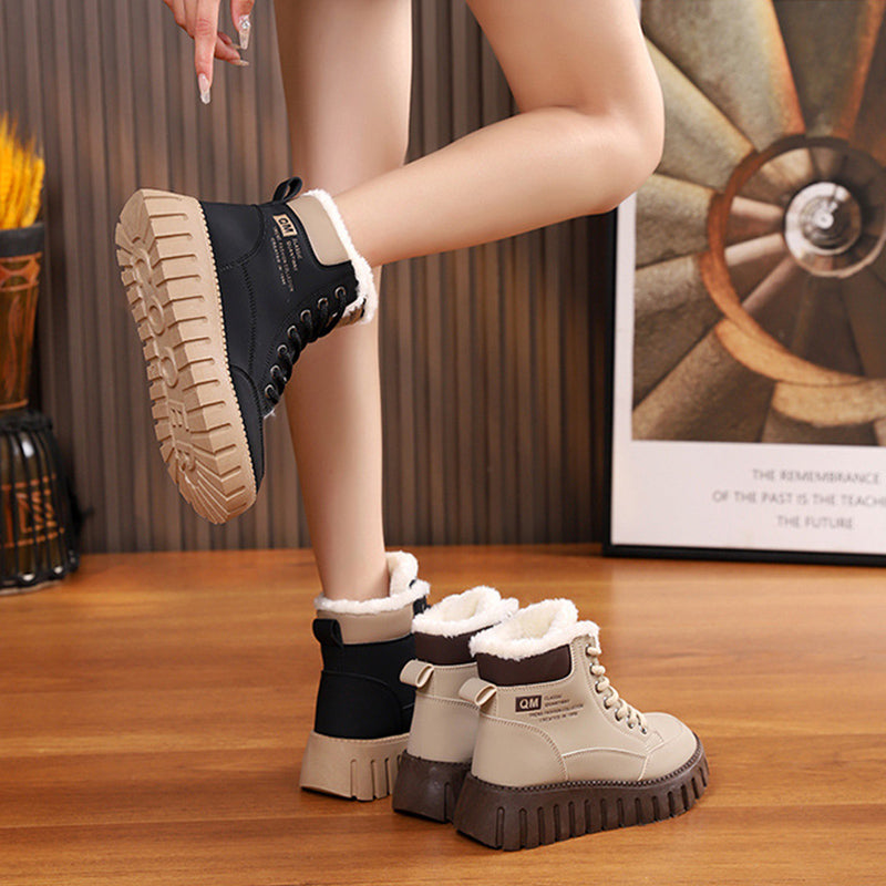Gevoerde veterboots dames met fleece en dikke rubberzool