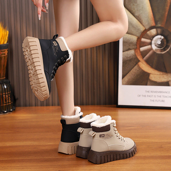 Gevoerde veterboots dames met fleece en dikke rubberzool