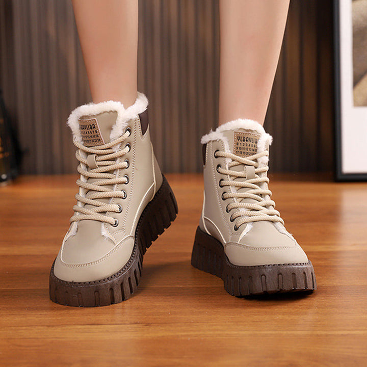 Gevoerde veterboots dames met fleece en dikke rubberzool