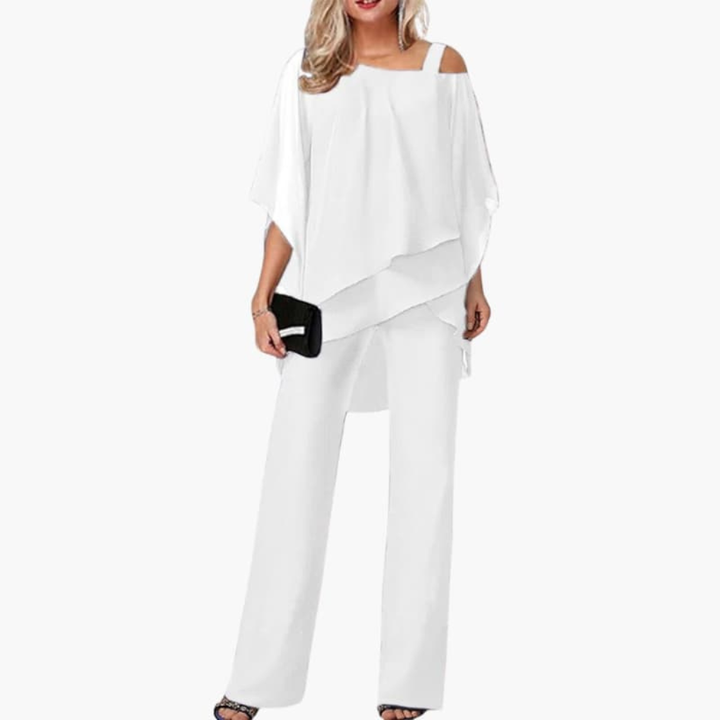 Dames Jumpsuit met Koude Schouder en Wijde Pijpen