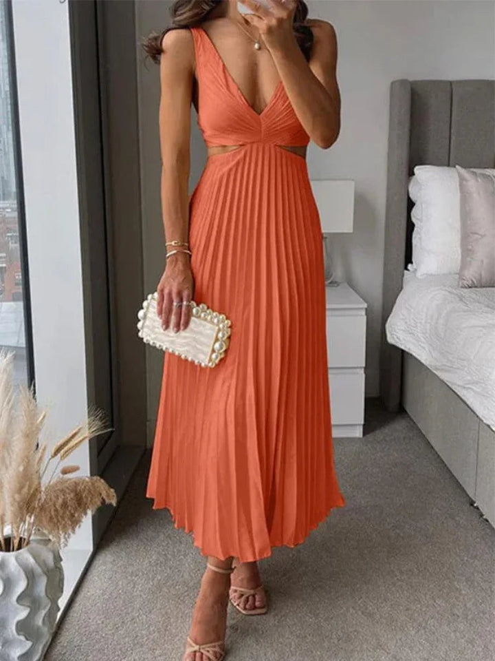 Elegante Mouwloze Jurk met Open Rug