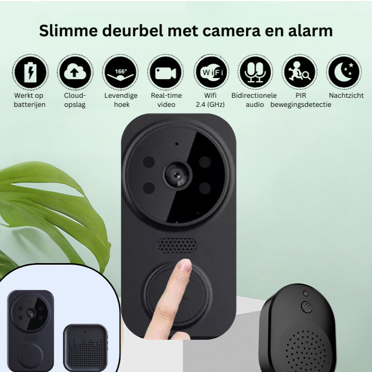 Slimme WiFi Deurbel met Camera & Alarm - Real-time Beveiliging en Videocommunicatie - Zwart