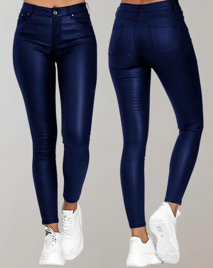 Elegante High-Waist Leren Broek Dames