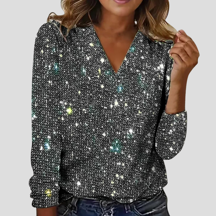 Elegante V-hals glitterblouse met lange mouwen