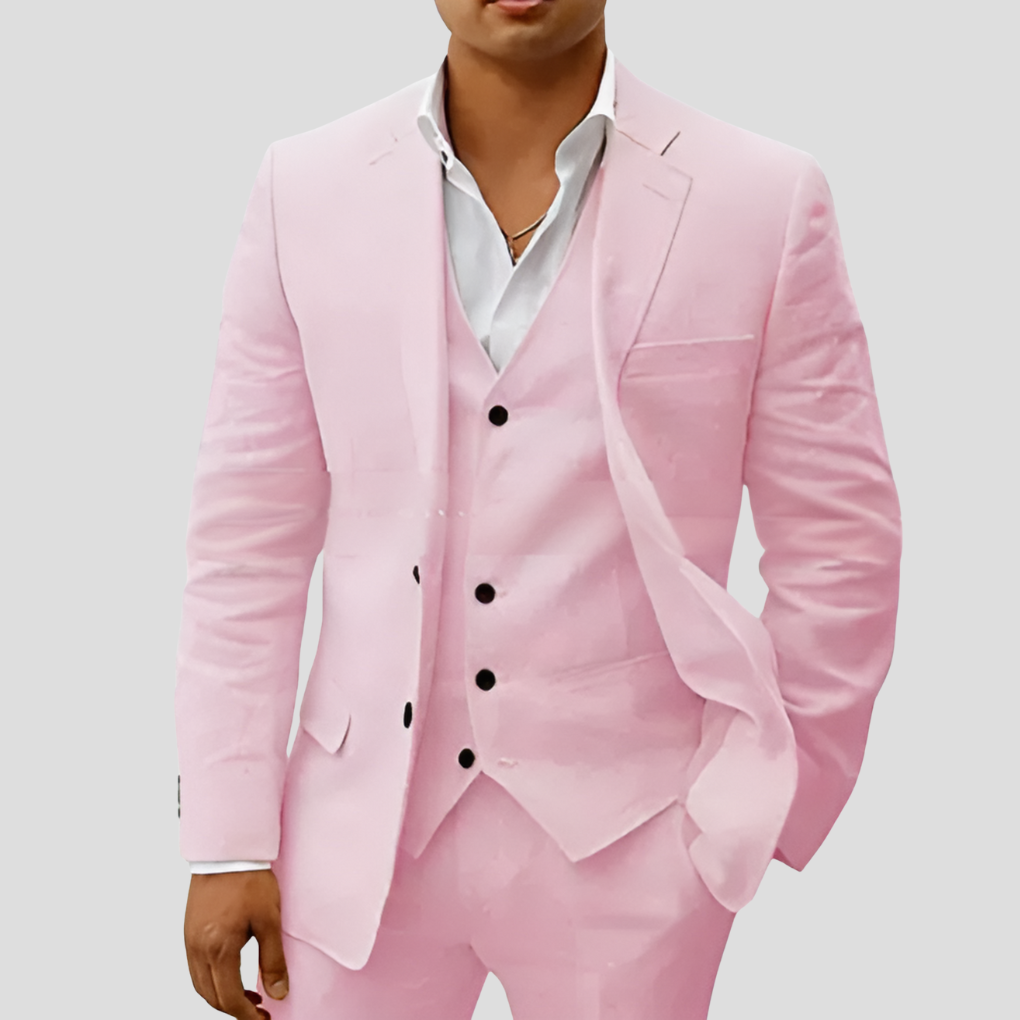 Driedelige linnenset voor heren: blazer, vest en pantalon