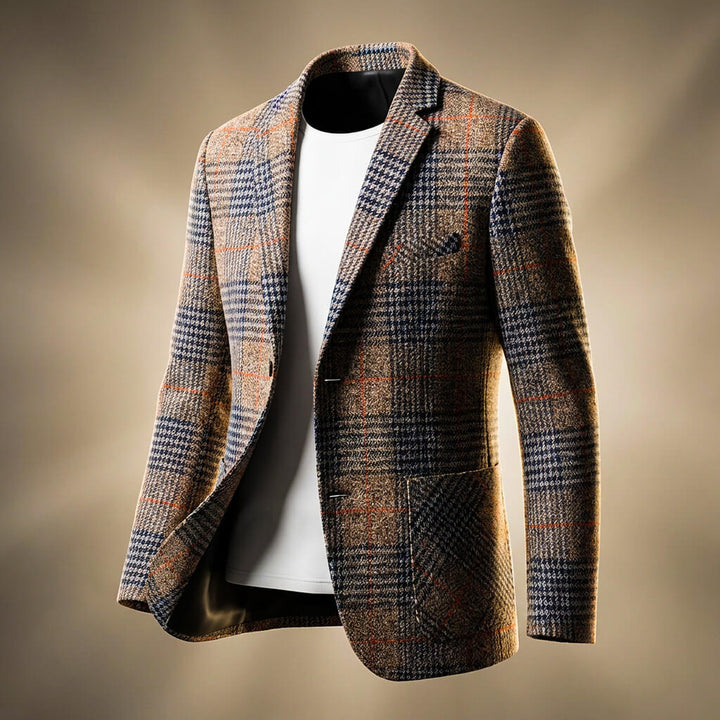 Heren Blazer Geruit Wolmix met Notch Revers