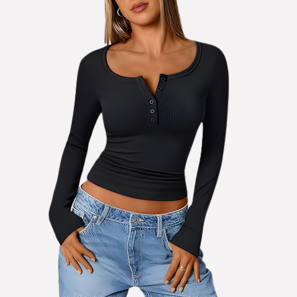 Vrouwen Lange Mouwen Henley Top