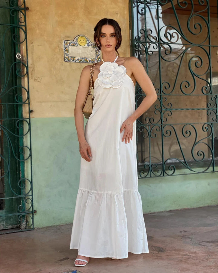 Lange halterjurk met kanten afwerking Dames - ideaal voor de lente en zomer!