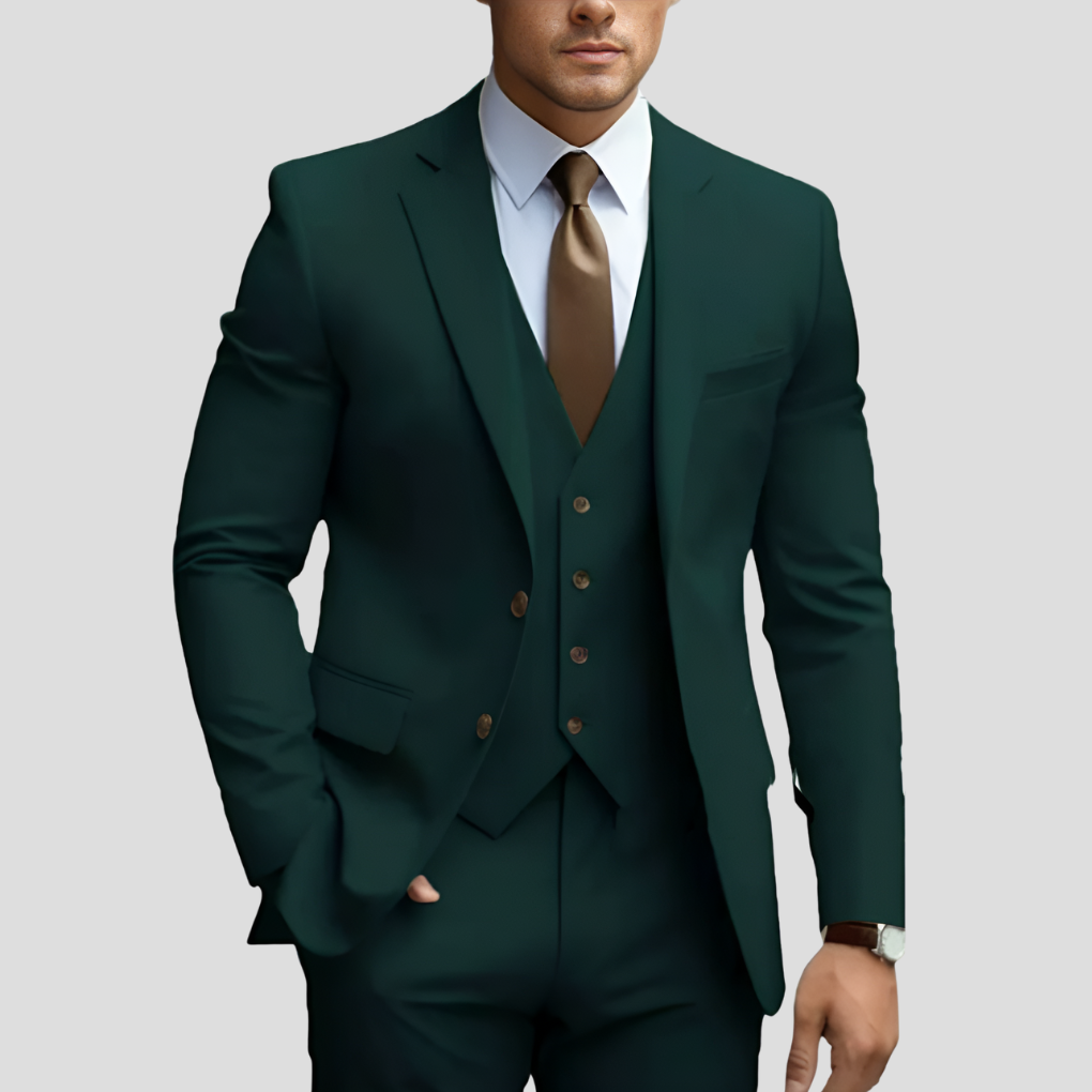 Elegant 3-delig beige slim fit herenpak (voorverkoop)