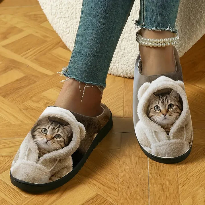 Gezellige instappantoffels met 3D-kattengezicht