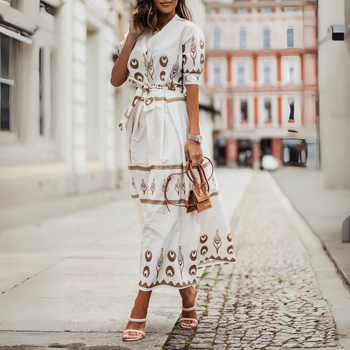 Dames katoenen jurk met korte mouwen