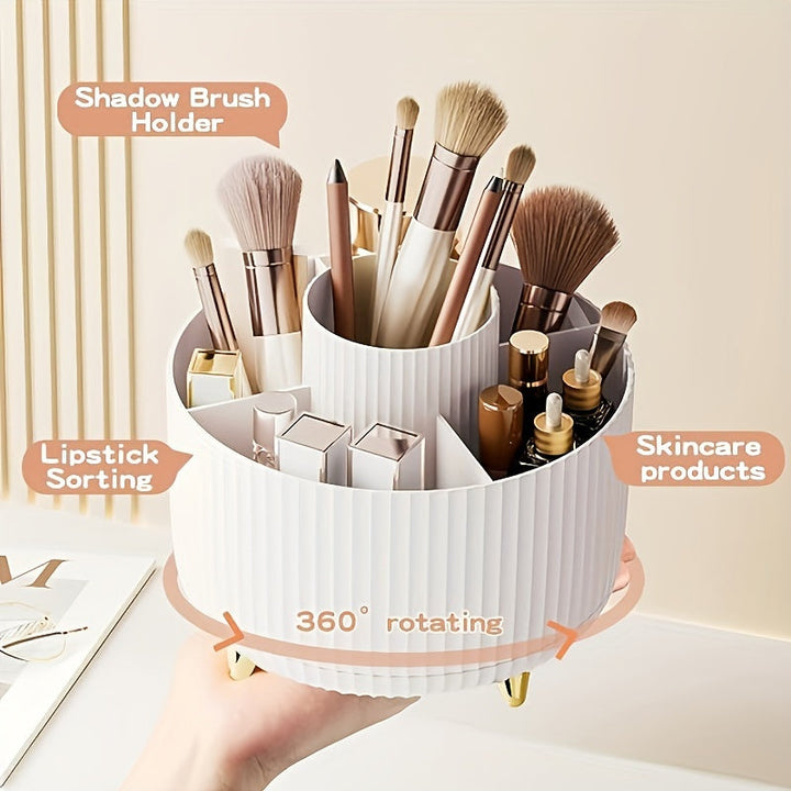 360° Rotating Make-up Organizer - Duurzame Kunststof Cosmetica Opbergdoos met 5 Vakken - Celeste